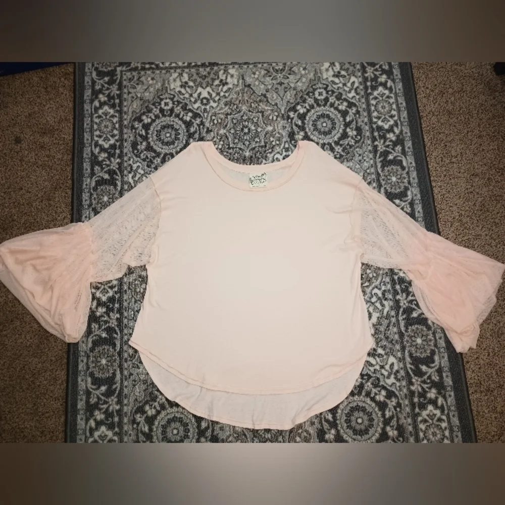 Free People Still Got It Top Small Pink Mesh Ruffle Bell Sleeve Coquette Ballet - Picture 2 of 13